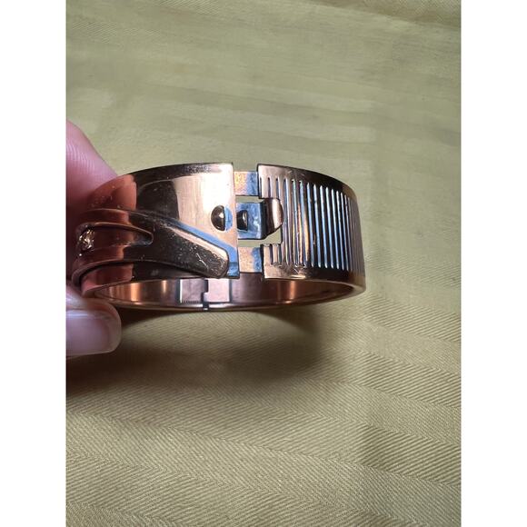 MCM Renoir raised leaf design copper hinge clamper style bracelet signed estate - Picture 8 of 8